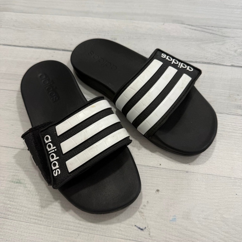 Adidas kids black and white‎ slides sandals little kids size 13